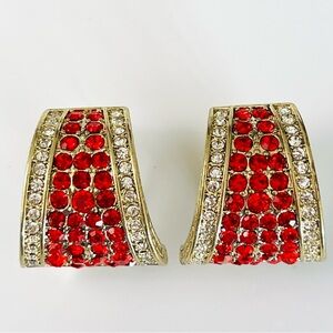 Heidi Daus OMEGA 🆕 “Say It With Style”  Siam Red crystals half hoop Earrings